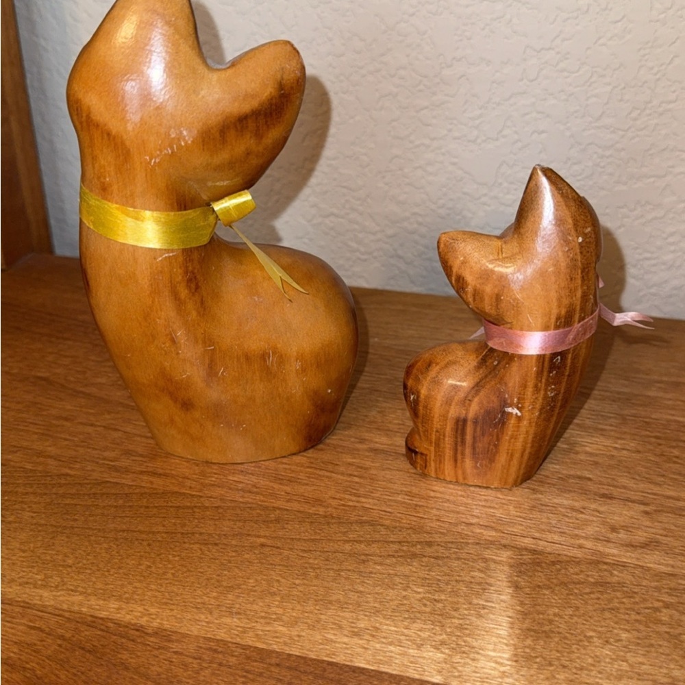 Vintage Mid Century Modern Hand Carved Cat Sculptures Figurine Philippines 1960 - Picture 2 of 6